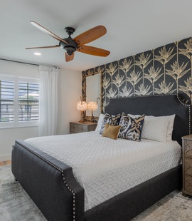 Primary bedroom has king bed