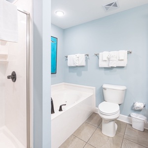 Indulge in relaxation in the master bath with a refreshing walk-in shower and soothing jetted tub