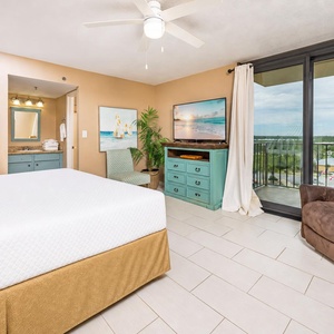 The balcony awaits your quiet moments while the king master suite invites you to unwind