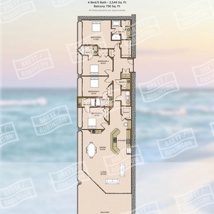 Spacious floor plan featuring four bedrooms, five baths, and a large balcony for enjoying breathtaking views