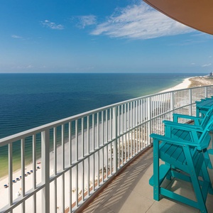 Experience seemingly endless coastline views from your corner balcony as waves lap the shore