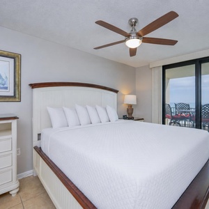 Rest in the king master suite and enjoy the soothing sounds of the coast from your balcony, just a step away