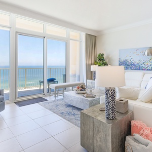 Recline in the leather chair or sink into the sofa and gaze at the gulf through the floor-to-ceiling glass