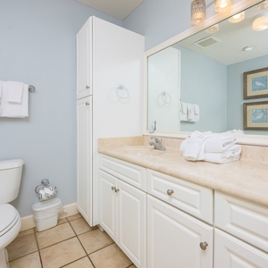 Refresh in the master bath after a day of adventure with a soothing jetted tub and relaxing walk-in shower