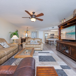 Relax in the spacious living area, gathering with family while streaming your favorite shows on the large TV