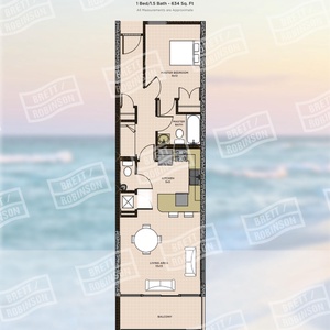 One-bedroom hotel suite with a separate living space, fully equipped kitchen, one and a half baths, and a beachfront balcony