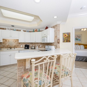 Sip your morning coffee at the breakfast bar and get ready for a day of adventure in this stylish space
