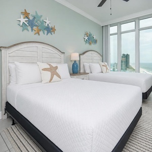 Enjoy stunning views and colorful sunrises from this charming queen suite with stylish decor