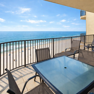 Balcony view over sandy beach