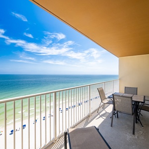 Enjoy breathtaking views from the spacious balcony, perfect for relaxing with friends or family by the beach