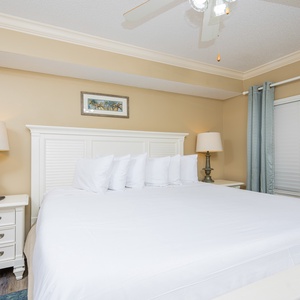 Retreat to the king master suite with cozy bedding after a day of adventure and drift off into a peaceful slumber