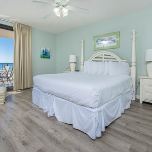 Retreat to the master suite featuring a plush king bed and listen to the soothing sounds of the coast