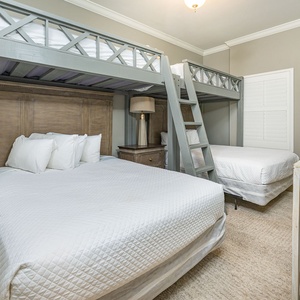 Custom built-in bunk beds on top, providing both comfort and space
