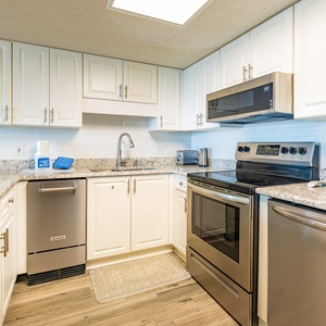 Savor morning coffee brewed fresh from the Keurig or prepare breakfast before beach adventures
