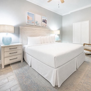 Enjoy restful nights in this king master suite with cozy bedding and drift off into a peaceful slumber