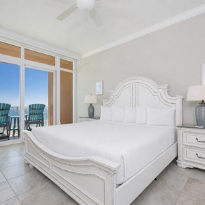 Stylish king master suite with an elegant design and beachfront balcony access