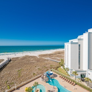 Discover the refreshing pool area with gradual entry, indoor hot tubs and pool, a winding lazy river and thrilling waterslide