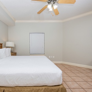 Savor restful nights in this guest suite with a king featuring soft bedding while enjoying your favorite shows