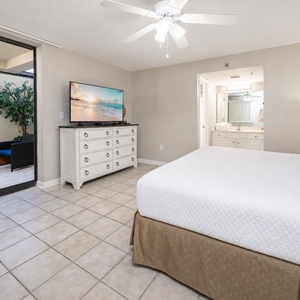 Sliding doors frame your master suite patio area, where you can watch TV and unwind