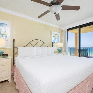 Relax in the king master suite, savoring the coastal views from your beachfront balcony