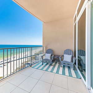 Sit on shaded balcony chairs and watch the gulf stretch to the horizon