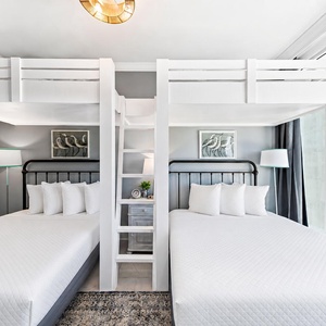 Imagine dozing in the lower queen bed nook while the kids lounge on the upper bunk twins for a peaceful retreat