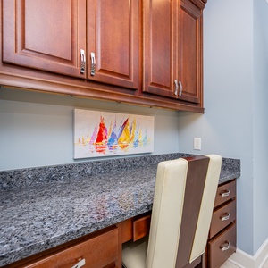 Plan your next beach adventure at this elegant work station with complimentary WiFi and cozy seating