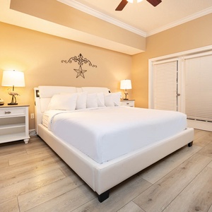 Rest comfortably on the plush king in the master suite, with soothing decor that invites relaxation after a beach day