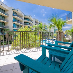 Lounge on the balcony for a nap with the sights and sounds of the coast and pool area