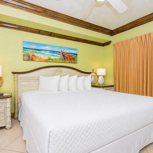 Retreat to the king master suite with cozy bedding after a day of adventure and drift off into a peaceful slumber