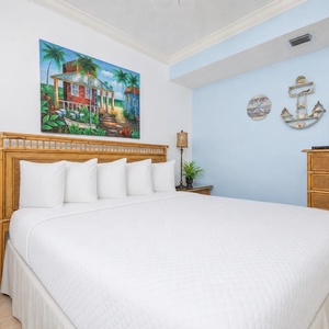 Relax on the cozy king bed in this guest suite and stream your favorite shows after a fun vacation day