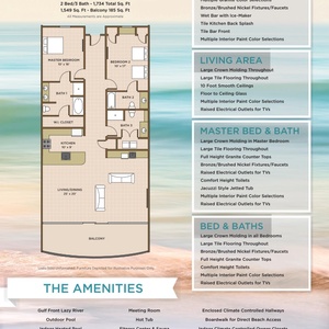 Explore this spacious 2 bedroom layout with 3 baths, laundry closet, and balcony on the beach