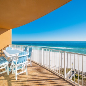 Watch the coastline stretch into the distance and the horizon meet the sky from your balcony while you soak up the sun