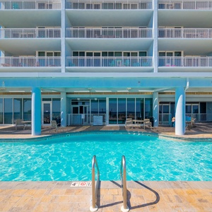 Enjoy a relaxing view of the sparkling pool from the property