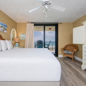Drift into relaxation on your plush king bed, soaking in coastal views and the tranquil vibe of your private retreat
