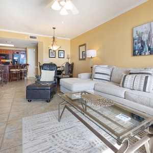 Unwind on the spacious sectional while enjoying the warm decor and the inviting atmosphere of the living area