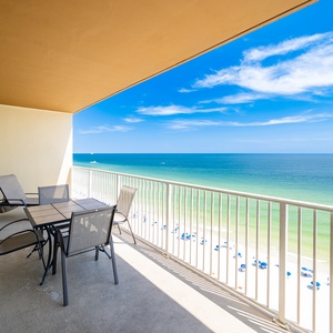 Take in the views from the eighth-floor balcony, complete with a dining table and lounge chairs for relaxation