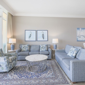 Unwind after a fun day at the beach on the sofa with a queen sleeper and relax with stunning views