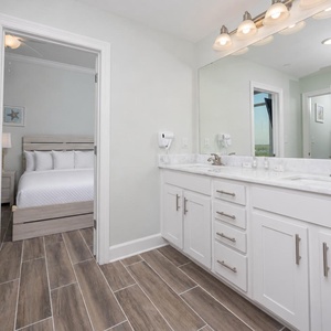 Refresh in this guest bath in the relaxing shower or soothing tub before an exciting beach day
