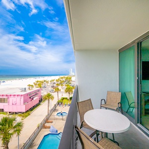 Enjoy stunning views of the beach and activities at the Pink Pony Pub