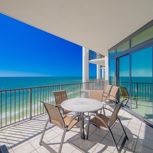 Enjoy breathtaking views from the spacious balcony with comfortable seating and a table, perfect for relaxing moments