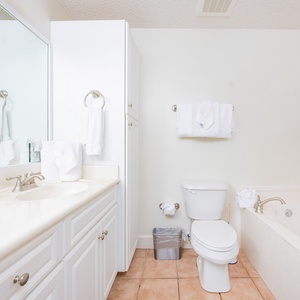 Refresh in the master bath after a day of adventure with a soothing jetted tub and relaxing walk-in shower