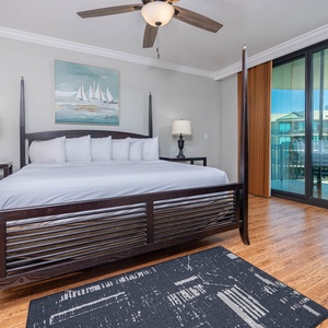 Retreat to the king master suite with cozy bedding and drift off to coastal sights and sounds of the bay
