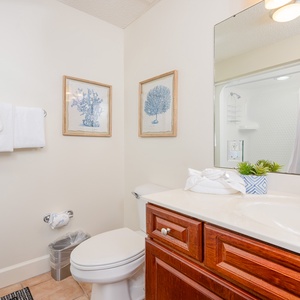 Freshen up in this guest bath in the relaxing shower or soothing tub before an exciting day