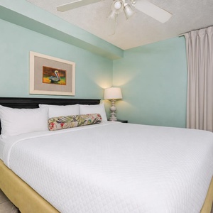 A soothing king suite welcomes you with a plush bed and peaceful lighting for restful nights