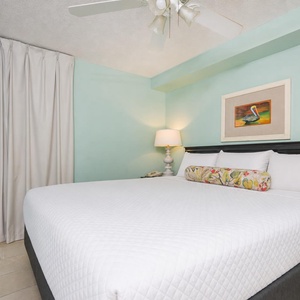 A soothing king suite welcomes you with a plush bed and peaceful lighting for restful nights