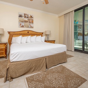 Retreat to the king master suite with cozy bedding and drift off to coastal sights and sounds of the bay