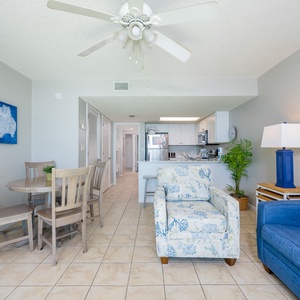 Relax in the living room with plush seating and watch the sunset glow after a day of adventure