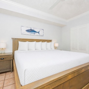 Retreat to the king master suite with cozy bedding after a day of adventure and drift off into a peaceful slumber