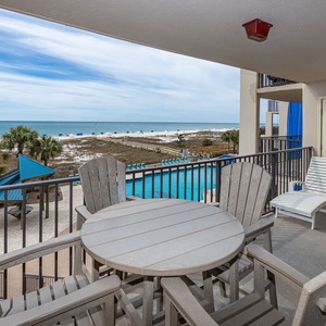 Bask in the coastal vibes as you lounge on your balcony, taking in the breathtaking beach and pool views